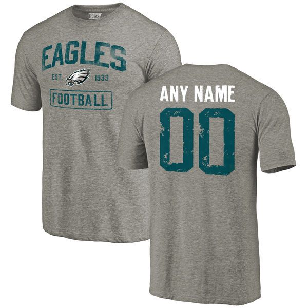 Men Gray Philadelphia Eagles Distressed Custom Name and Number Tri-Blend Custom NFL T-Shirt->nfl t-shirts->Sports Accessory